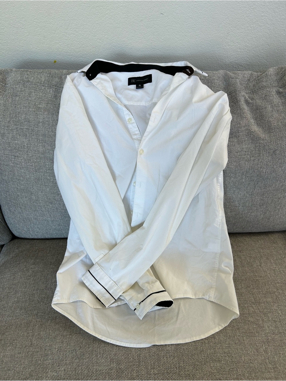 Men's INC International Concepts White Dress Shirt with Black Contrast Trim